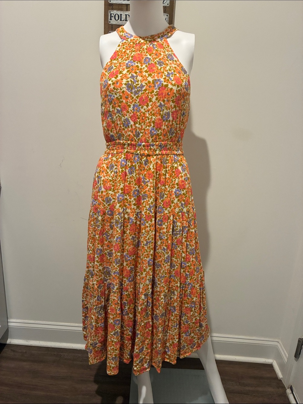Lost + Wander Orange Floral Halter Midi Dress